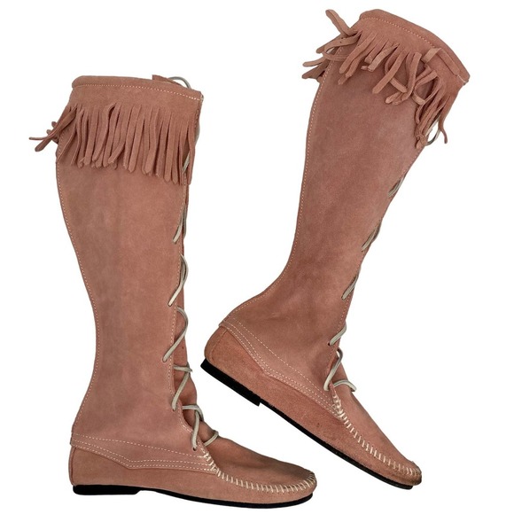 VTG Minnetonka Moccasins Womens Pink Knee High Lace Boots
